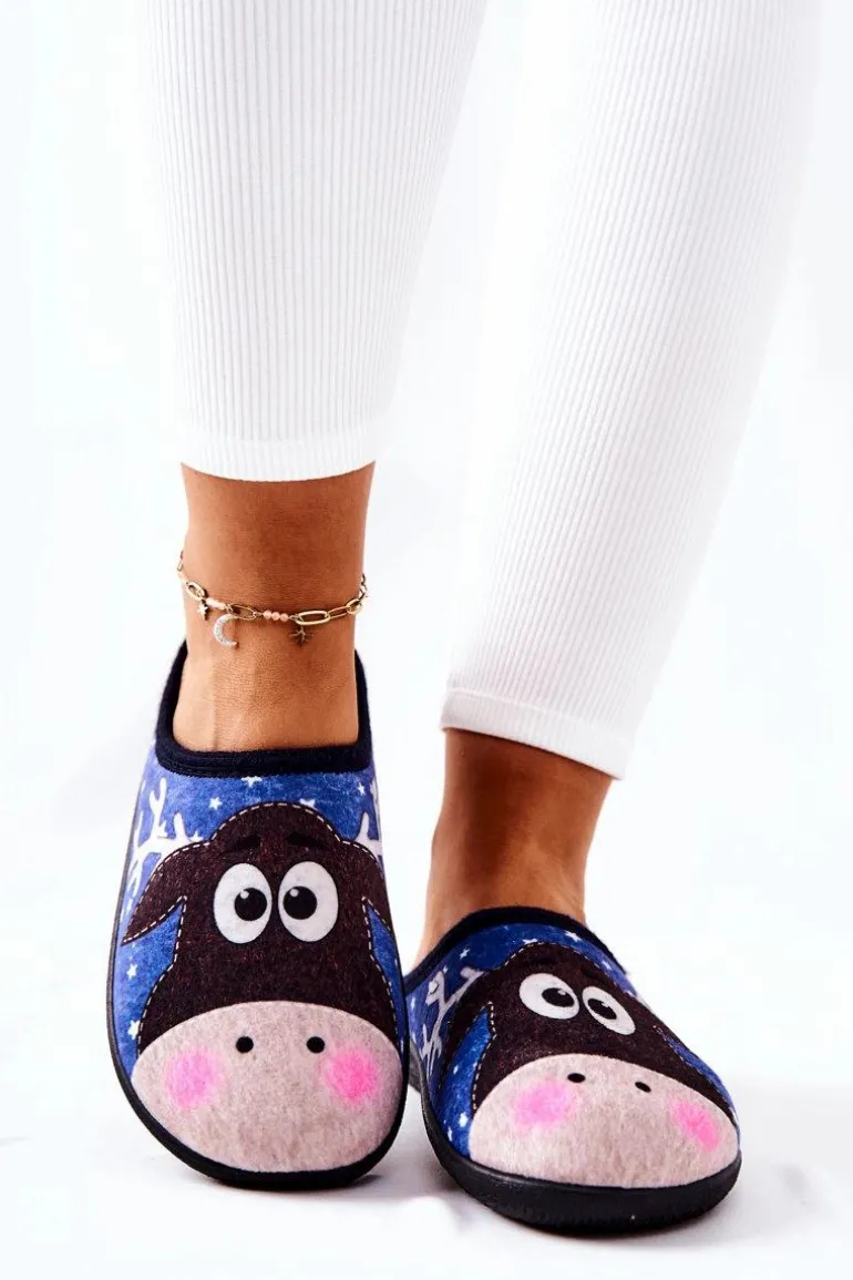 Papcie Ocieplane Wzór Renifer Niebieskie Elodie