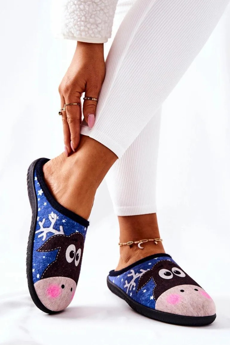 Papcie Ocieplane Wzór Renifer Niebieskie Elodie