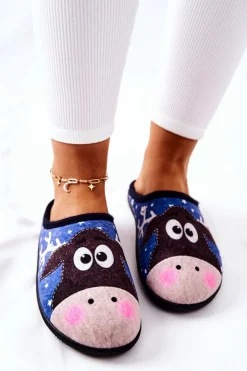 Papcie Ocieplane Wzór Renifer Niebieskie Elodie