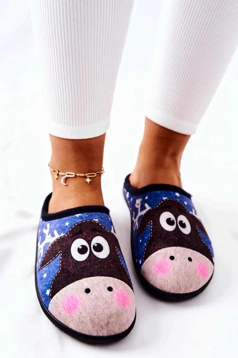 Papcie Ocieplane Wzór Renifer Niebieskie Elodie