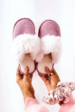 Papcie Ocieplane Z Futerkiem Ciemnoróżowe Flamarin