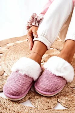 Papcie Ocieplane Z Futerkiem Ciemnoróżowe Flamarin