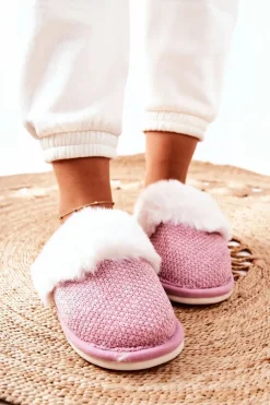 Papcie Ocieplane Z Futerkiem Ciemnoróżowe Flamarin