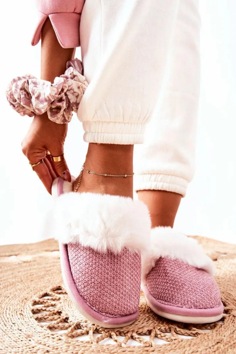 Papcie Ocieplane Z Futerkiem Ciemnoróżowe Flamarin