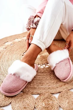 Papcie Ocieplane Z Futerkiem Różowe Flamarin