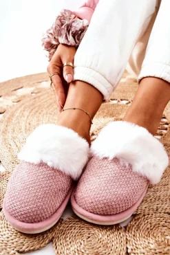 Papcie Ocieplane Z Futerkiem Różowe Flamarin