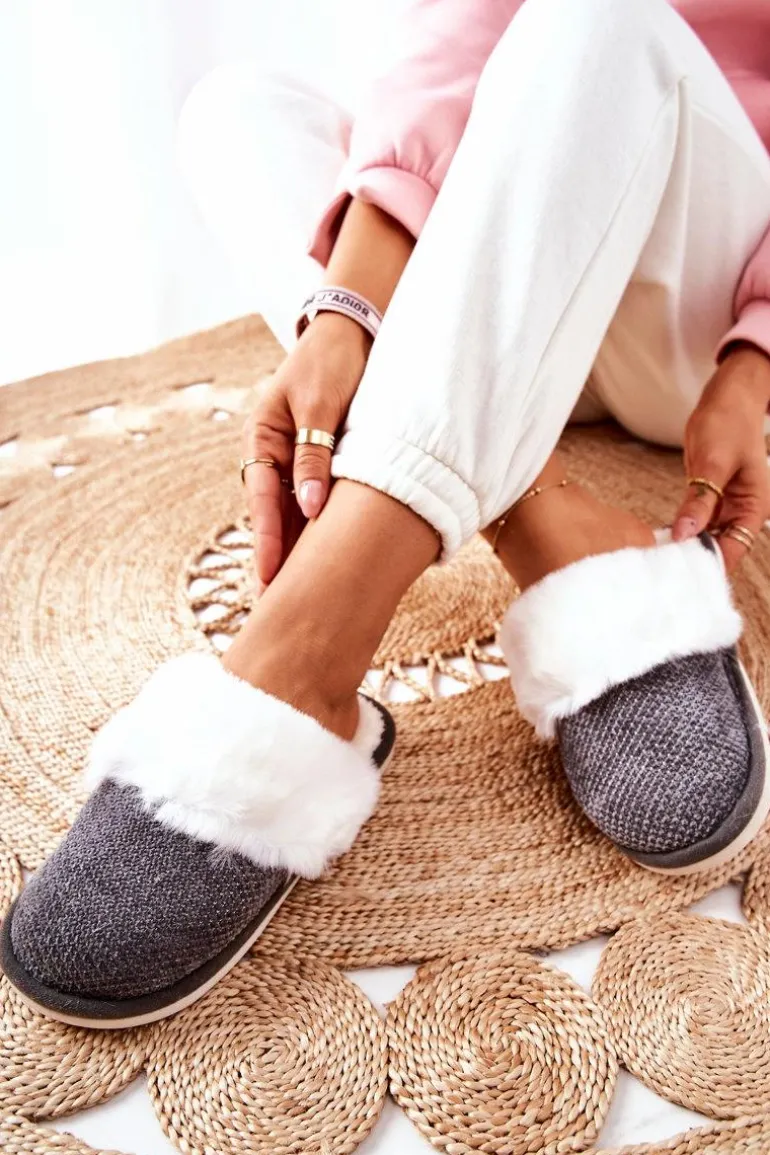 Papcie Ocieplane Z Futerkiem Szare Flamarin