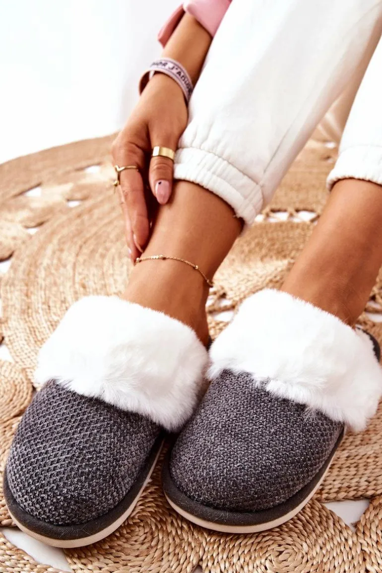 Papcie Ocieplane Z Futerkiem Szare Flamarin