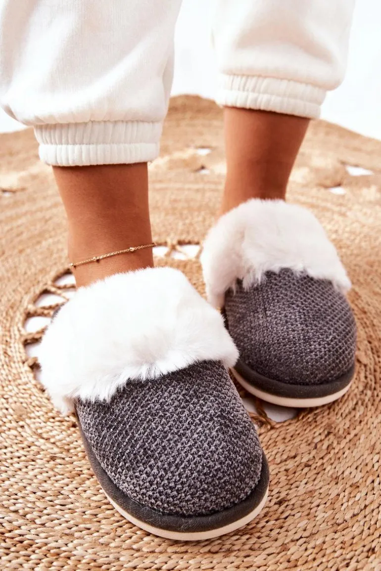 Papcie Ocieplane Z Futerkiem Szare Flamarin