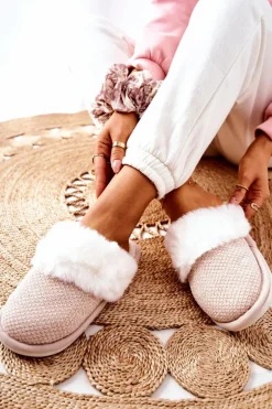 Papcie Ocieplane Z Futerkiem Beżowe Flamarin