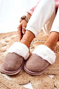 Papcie Ocieplane Z Futerkiem Jasnobrązowe Flamarin