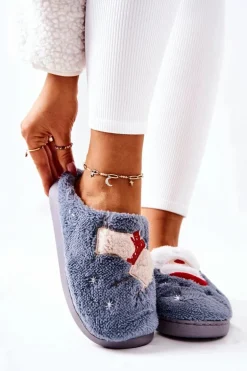 Papcie Świąteczne Mikołaj I Renifer Szare