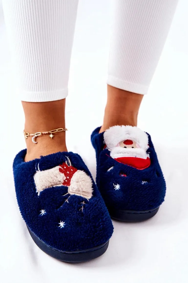 Papcie Świąteczne Mikołaj I Renifer Granatowe