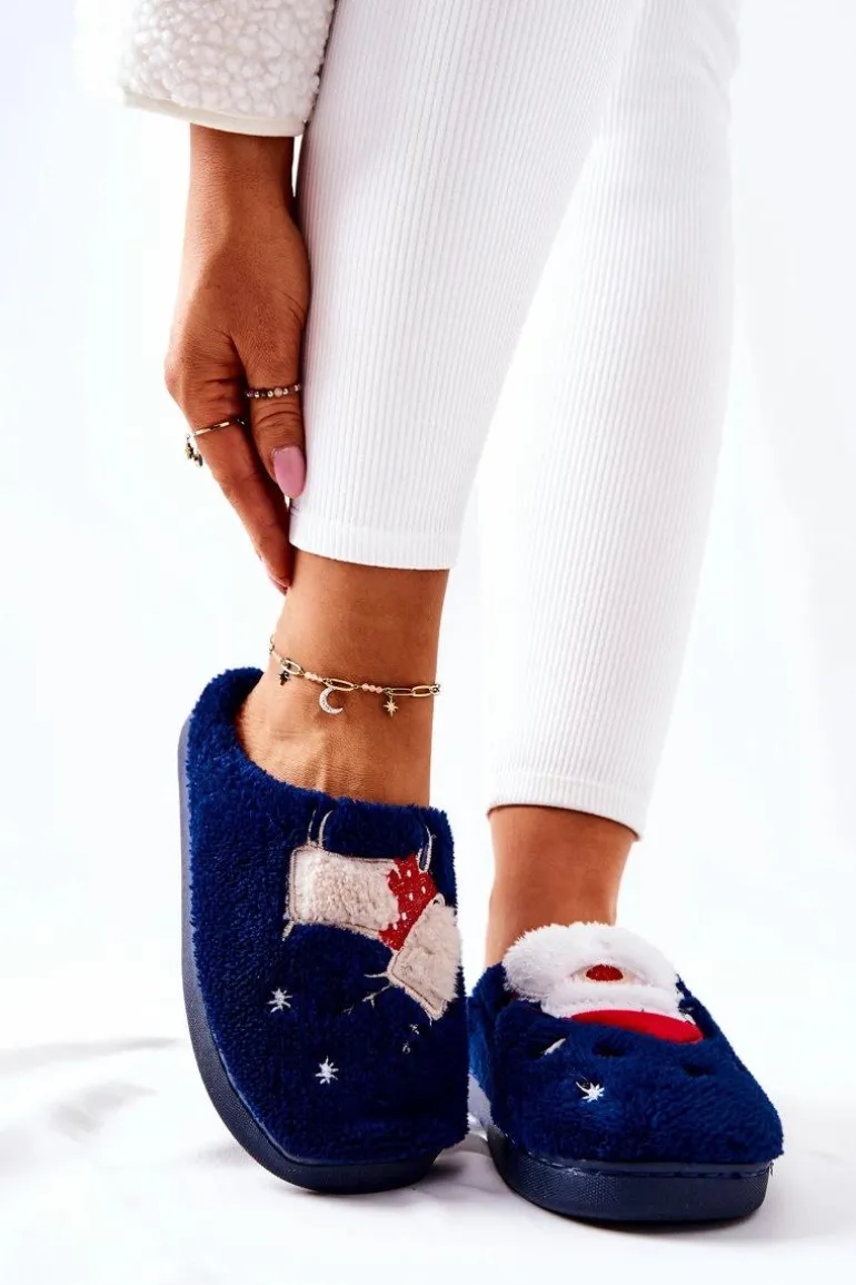 Papcie Świąteczne Mikołaj I Renifer Granatowe