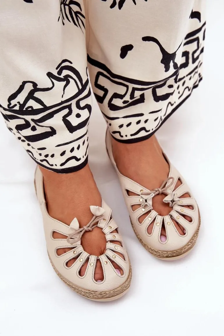 Płaskie Baleriny Z Naturalnej Skóry Zazoo 10179 Beżowe