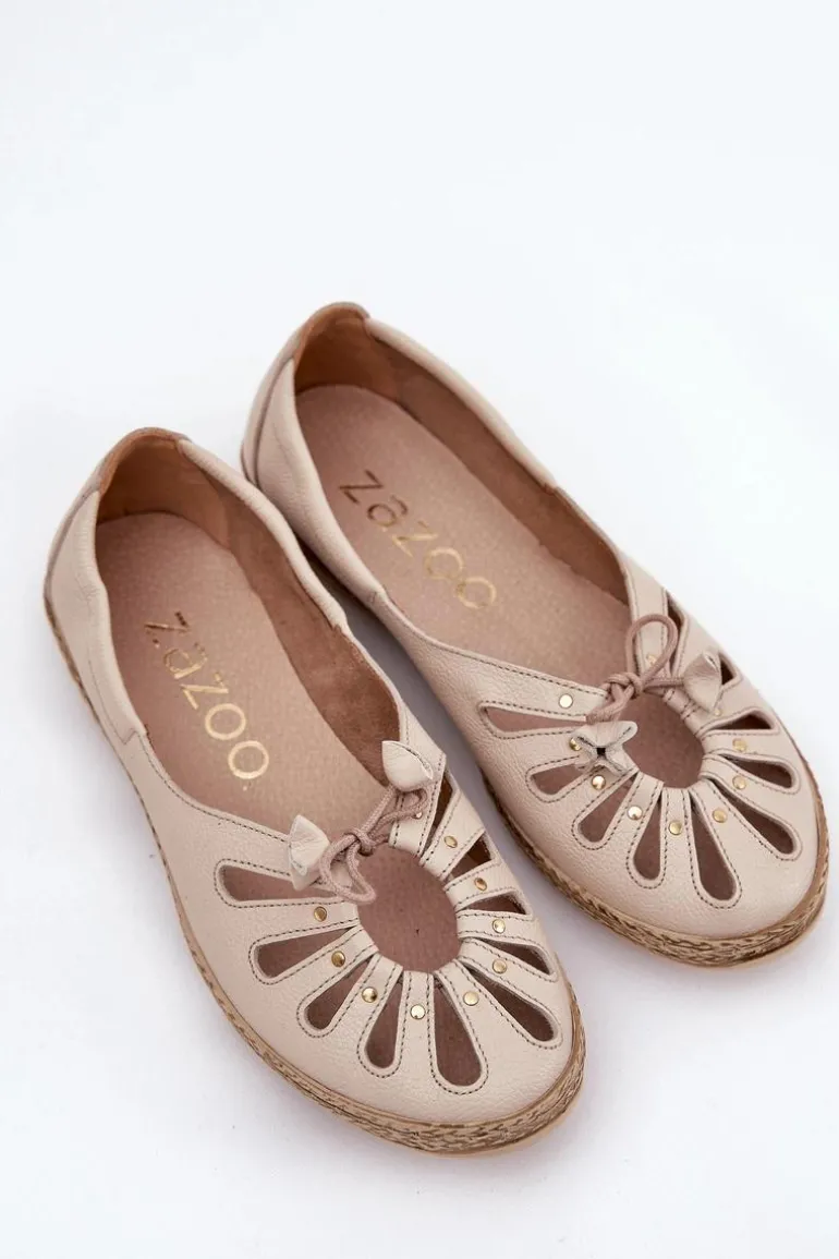 Płaskie Baleriny Z Naturalnej Skóry Zazoo 10179 Beżowe