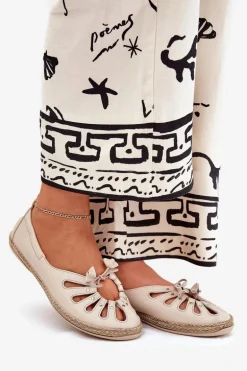 Płaskie Baleriny Z Naturalnej Skóry Zazoo 10179 Beżowe