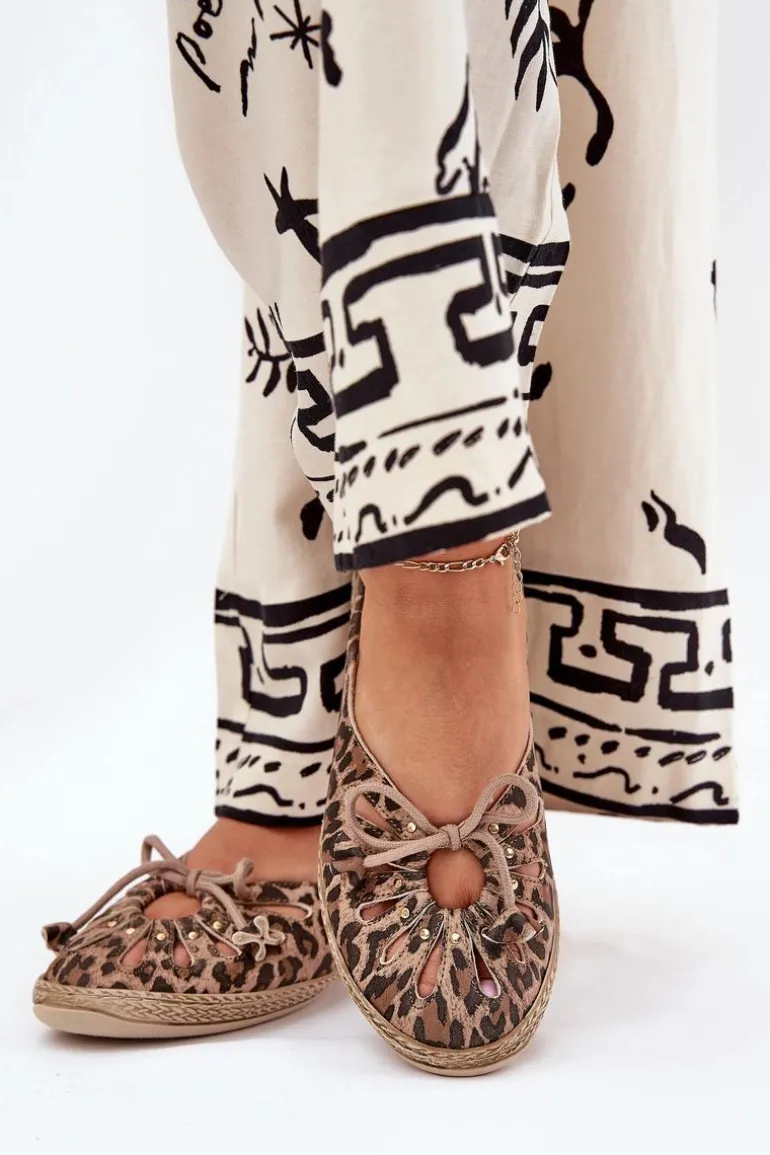 Płaskie Baleriny Z Naturalnej Skóry Panterka Zazoo 10179 Brązowe