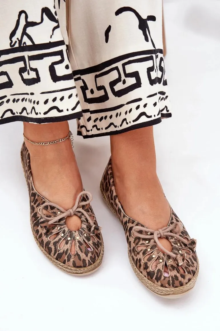 Płaskie Baleriny Z Naturalnej Skóry Panterka Zazoo 10179 Brązowe