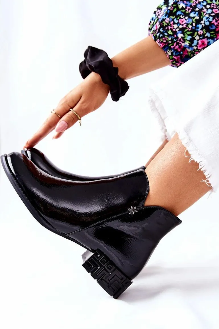 Płaskie Botki Ocieplane Lakierowane Sergio Leone BT540 Czarne