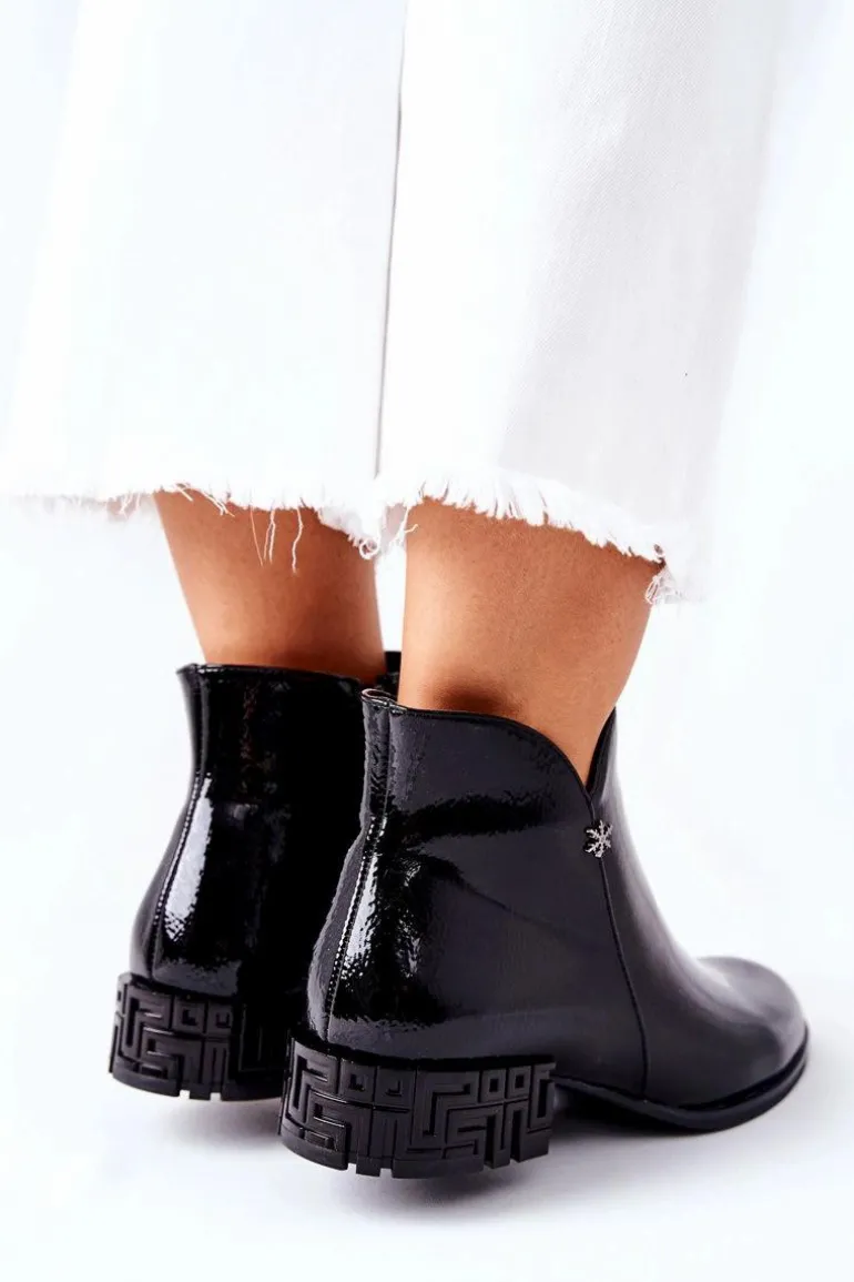 Płaskie Botki Ocieplane Lakierowane Sergio Leone BT540 Czarne