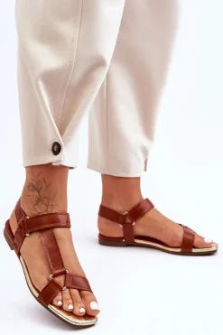 Płaskie Damskie Sandały Na Rzep Camel Lissa