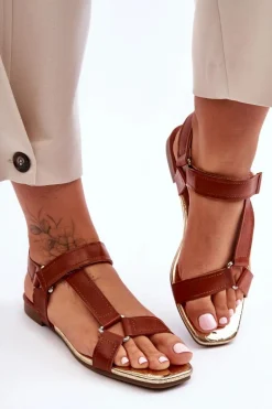 Płaskie Damskie Sandały Na Rzep Camel Lissa