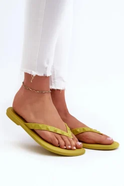 Płaskie Elastyczne Klapki Japonki Damskie ZAXY JJ285253 Limonkowe