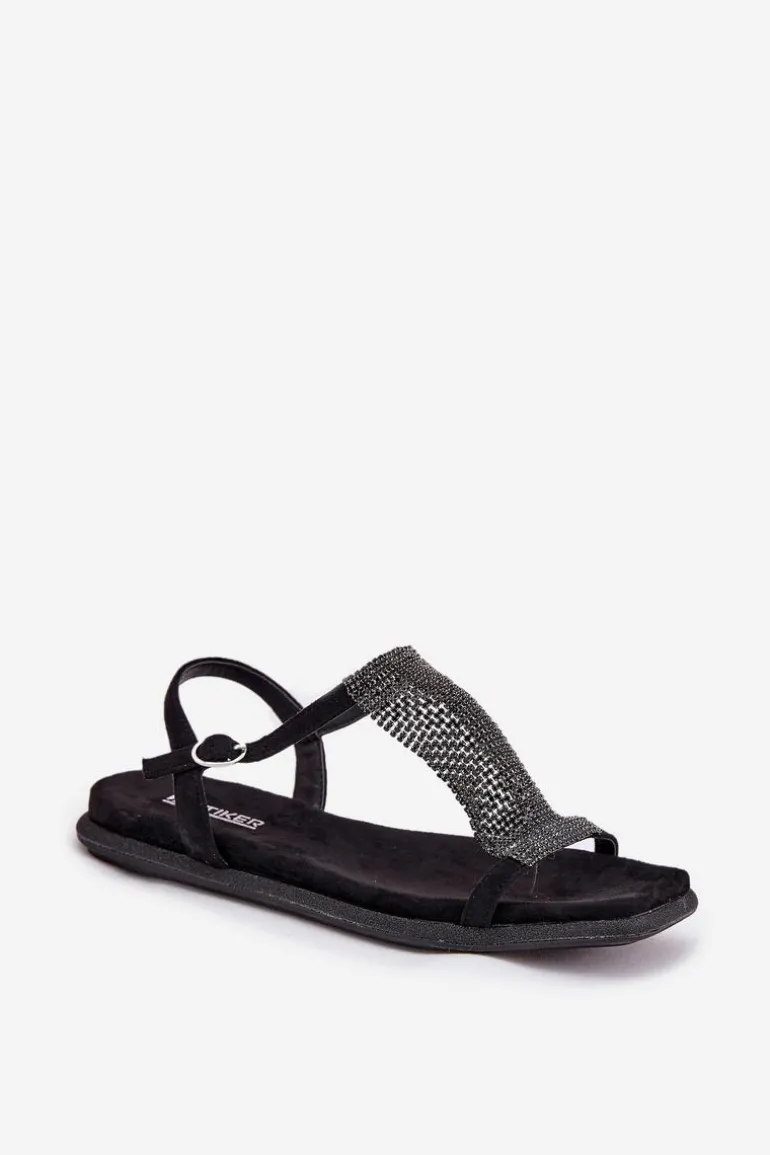 Płaskie Eleganckie Sandały Damskie Z Kryształkami Artiker 56C1370 Czarne