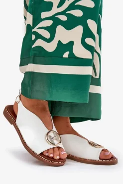 Płaskie Eleganckie Sandały Z Ozdobą Białe Iseliria