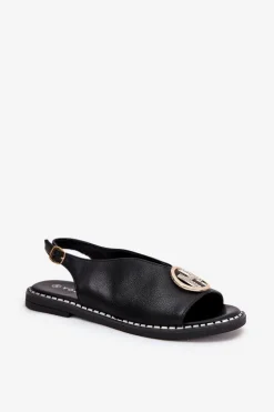 Płaskie Eleganckie Sandały Z Ozdobą Czarne Iseliria