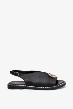 Płaskie Eleganckie Sandały Z Ozdobą Czarne Iseliria