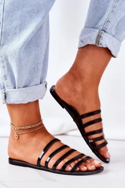 Płaskie Gumowe Klapki Czarne Travel With Me