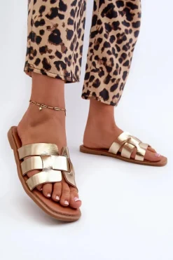 Płaskie Klapki Damskie Z Eko Skóry Złote Risamay