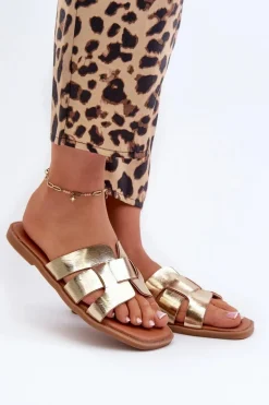 Płaskie Klapki Damskie Z Eko Skóry Złote Risamay