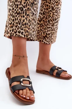 Płaskie Klapki Damskie Z Eko Skóry Sergio Leone SK077H Czarne