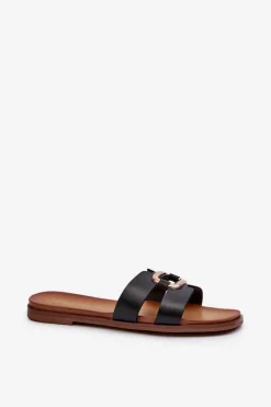 Płaskie Klapki Damskie Z Eko Skóry Sergio Leone SK077H Czarne