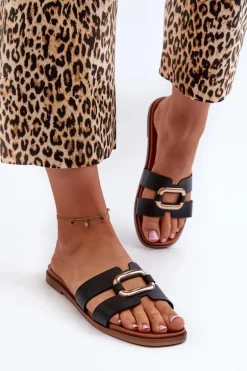 Płaskie Klapki Damskie Z Eko Skóry Sergio Leone SK077H Czarne