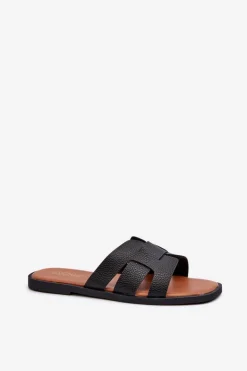 Płaskie Klapki Damskie Z Eko Skóry Czarne Risamay