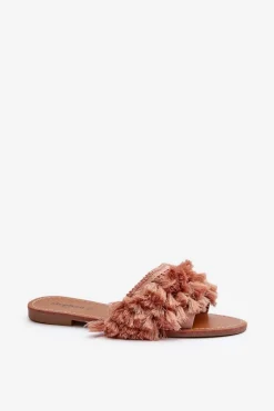 Płaskie Klapki Damskie Z Frędzlami Brudny Róż Rialle