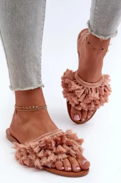 Płaskie Klapki Damskie Z Frędzlami Brudny Róż Rialle
