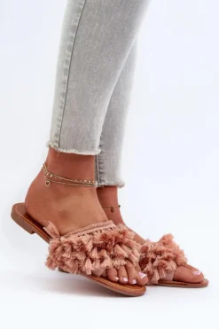 Płaskie Klapki Damskie Z Frędzlami Brudny Róż Rialle