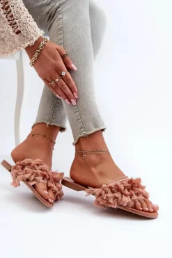 Płaskie Klapki Damskie Z Frędzlami Brudny Róż Rialle
