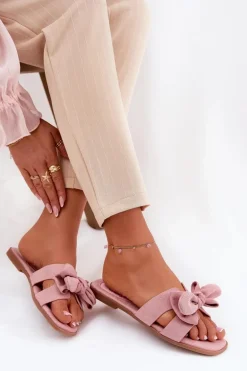 Płaskie Klapki Damskie Z Kokardką Różowe Tobin