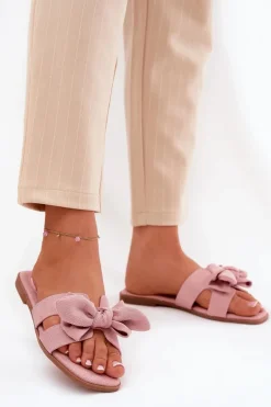 Płaskie Klapki Damskie Z Kokardką Różowe Tobin