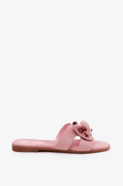 Płaskie Klapki Damskie Z Kokardką Różowe Tobin