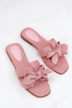Płaskie Klapki Damskie Z Kokardką Różowe Tobin