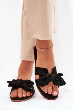 Płaskie Klapki Damskie Z Kokardką Czarne Tobin