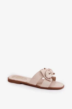Płaskie Klapki Damskie Z Kokardką Beżowe Tobin