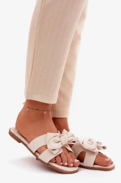Płaskie Klapki Damskie Z Kokardką Beżowe Tobin